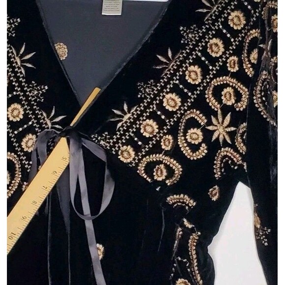 Anna Paul Designer Velvet Silk Embroidered Kimono Top Women Small Romantic Y2K - Picture 5 of 10